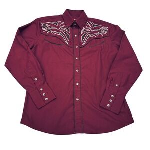 Rodeo Clothing Co Western Shirt Mens Small Burgundy Pearl Snap Cowboy Retro Y2K